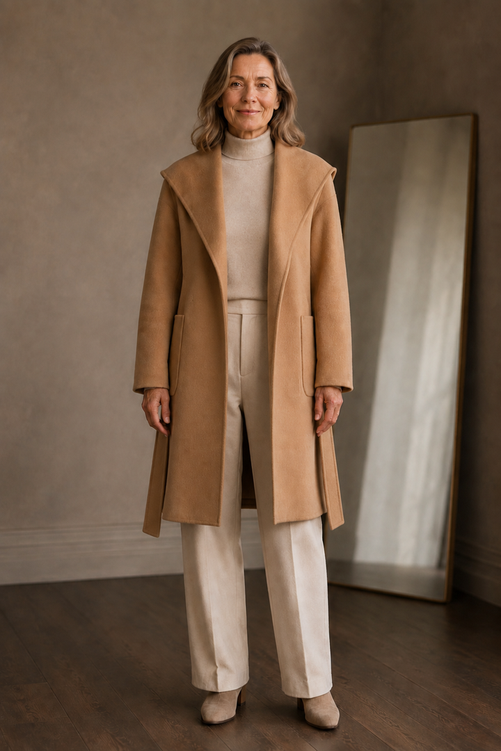 Camel-hair long pointed coat open