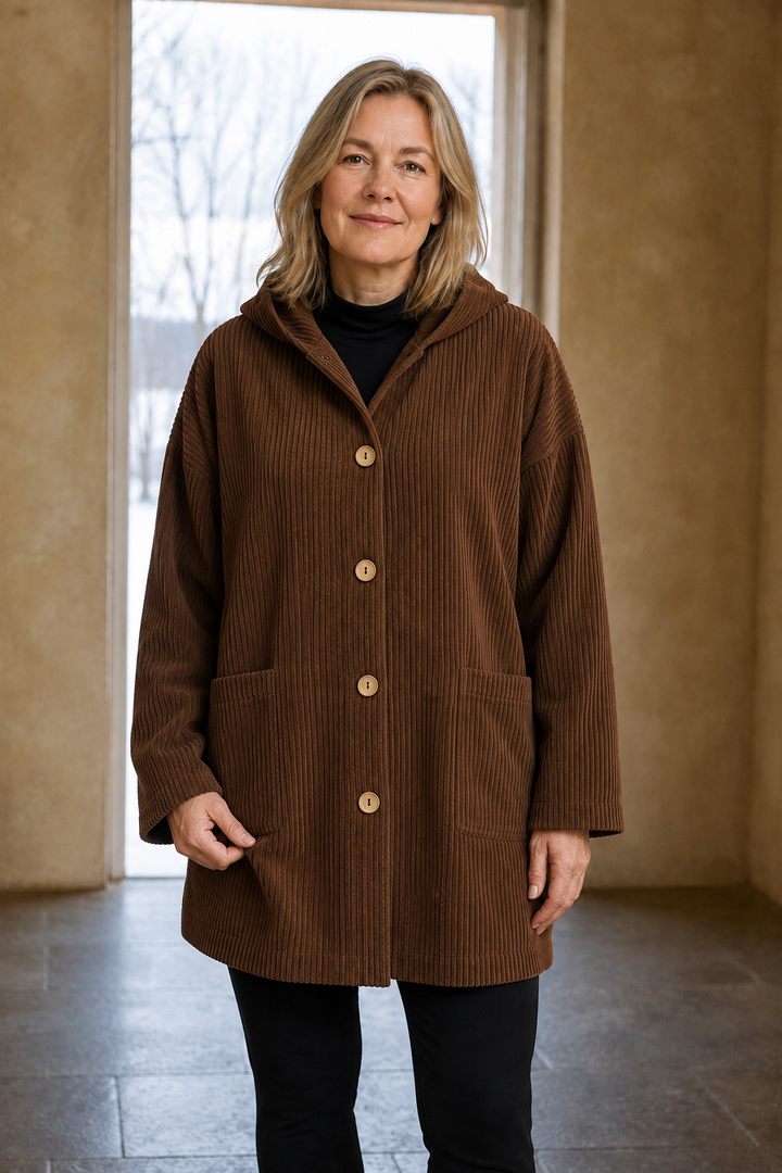 Camilla | Ribbed Corduroy Hooded Jacket - Brown