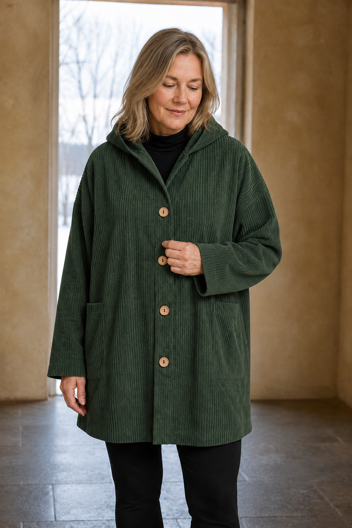 Camilla | Ribbed Corduroy Hooded Jacket - Green