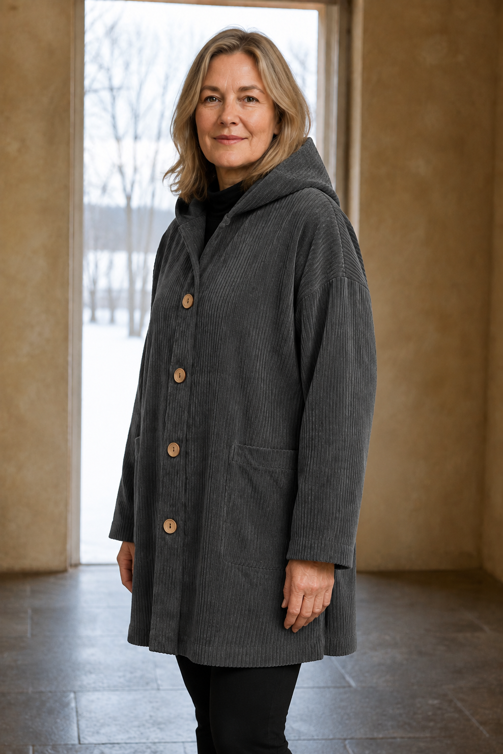 Camilla | Ribbed Corduroy Hooded Jacket - Grey