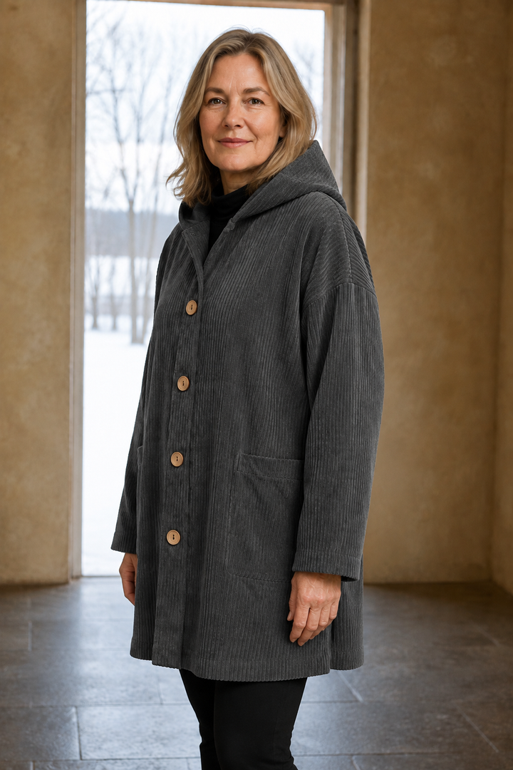 Camilla | Ribbed Corduroy Hooded Jacket - Grey