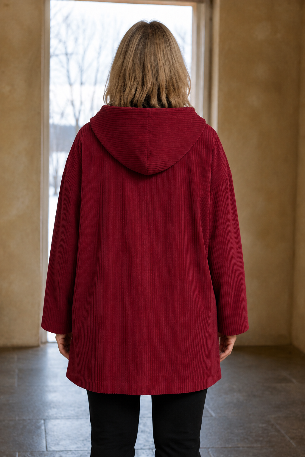 Camilla | Ribbed Corduroy Hooded Jacket - Red
