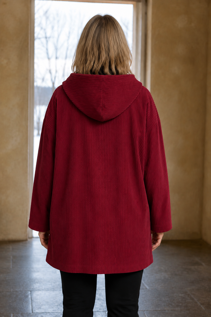 Camilla | Ribbed Corduroy Hooded Jacket - Red