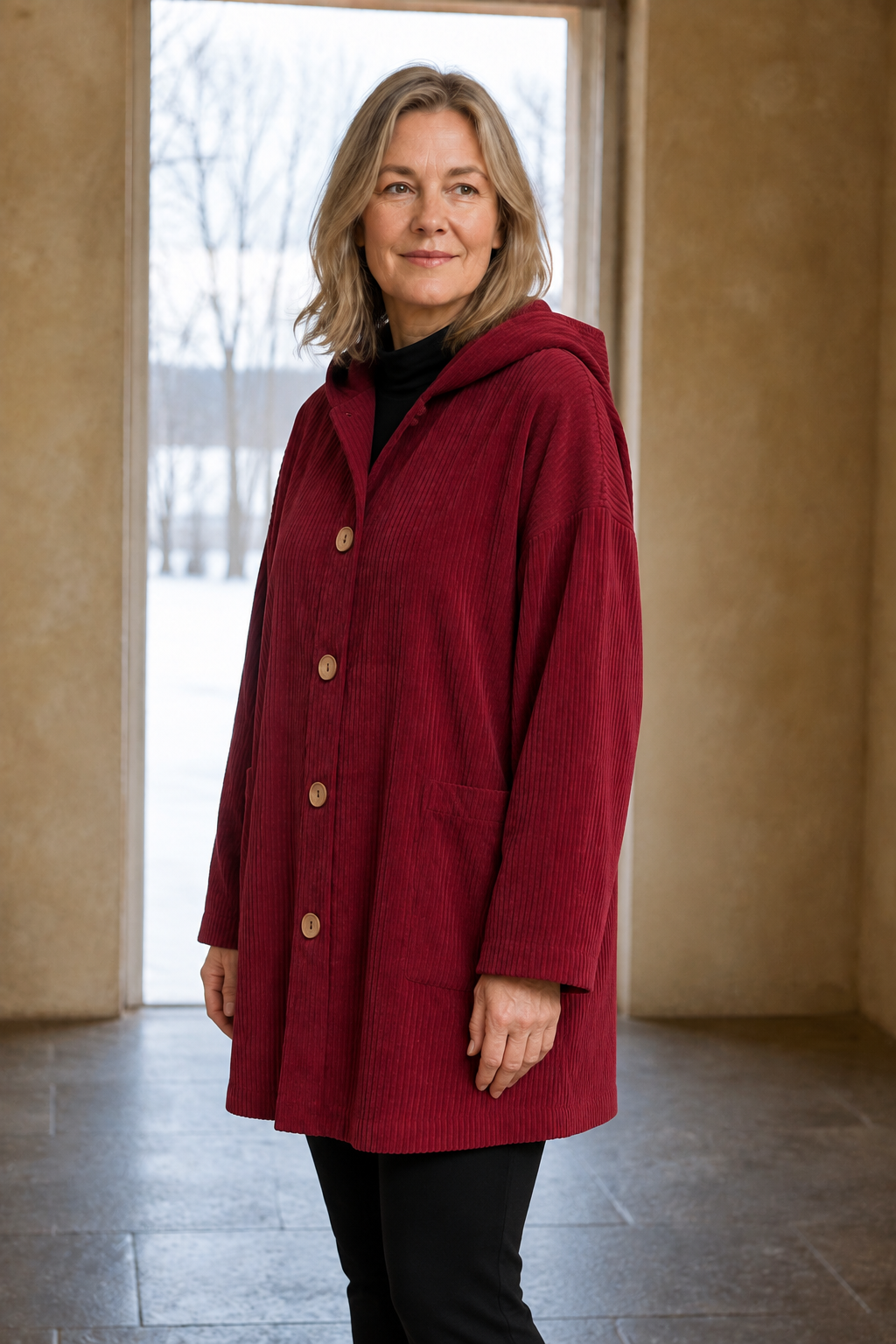 Camilla | Ribbed Corduroy Hooded Jacket - Red