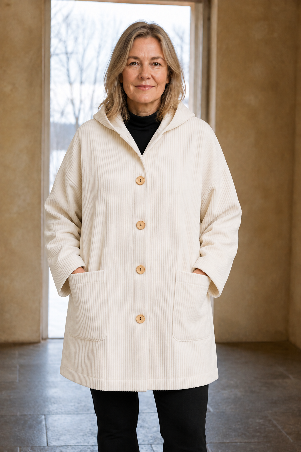 Camilla | Ribbed Corduroy Hooded Jacket - White