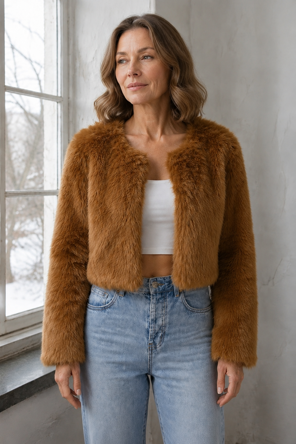 Camille Laurent | Luxe Faux Fur Jacket For Women - Dark Curry