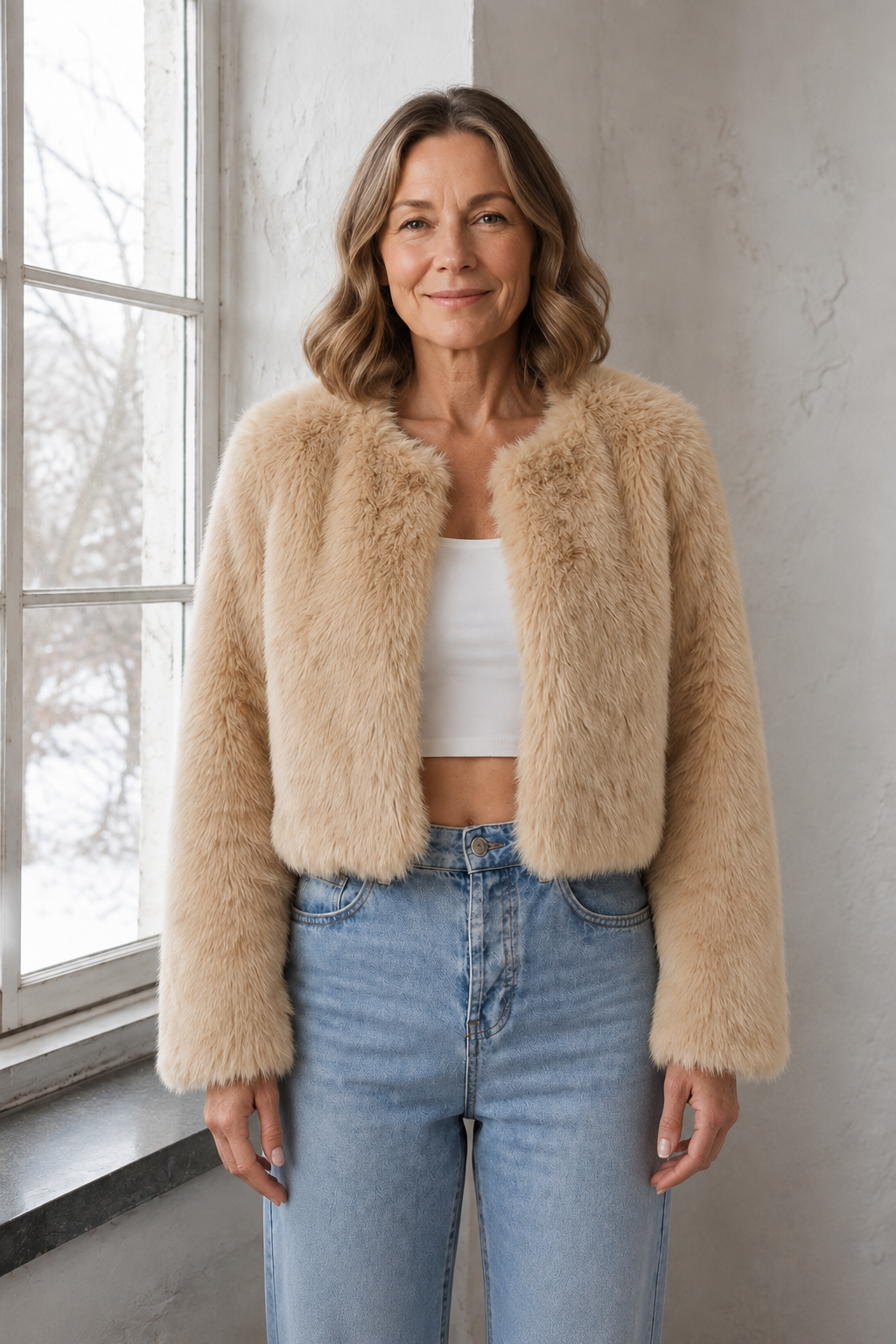 Camille Laurent | Luxe Faux Fur Jacket For Women - Pale Curry