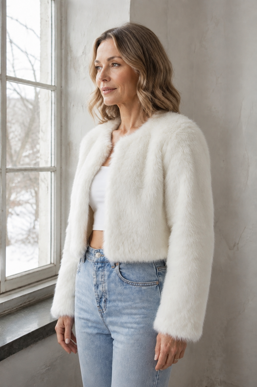 Camille Laurent | Luxe Faux Fur Jacket For Women - White