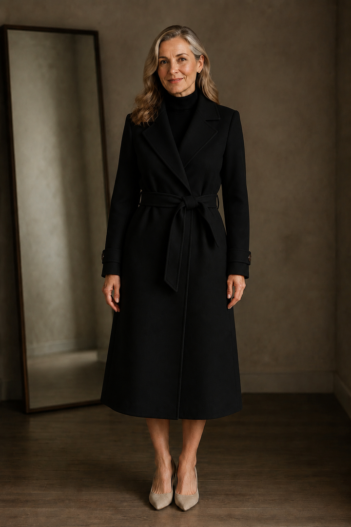 Cashmere Blend Belted Overcoat - Black