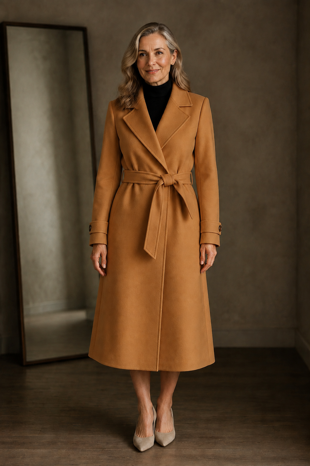Cashmere Blend Belted Overcoat - Camel