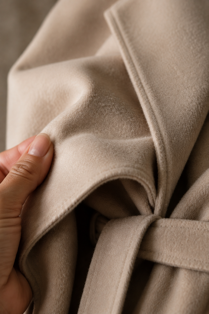 Cashmere Blend Belted Overcoat - fabric close-up