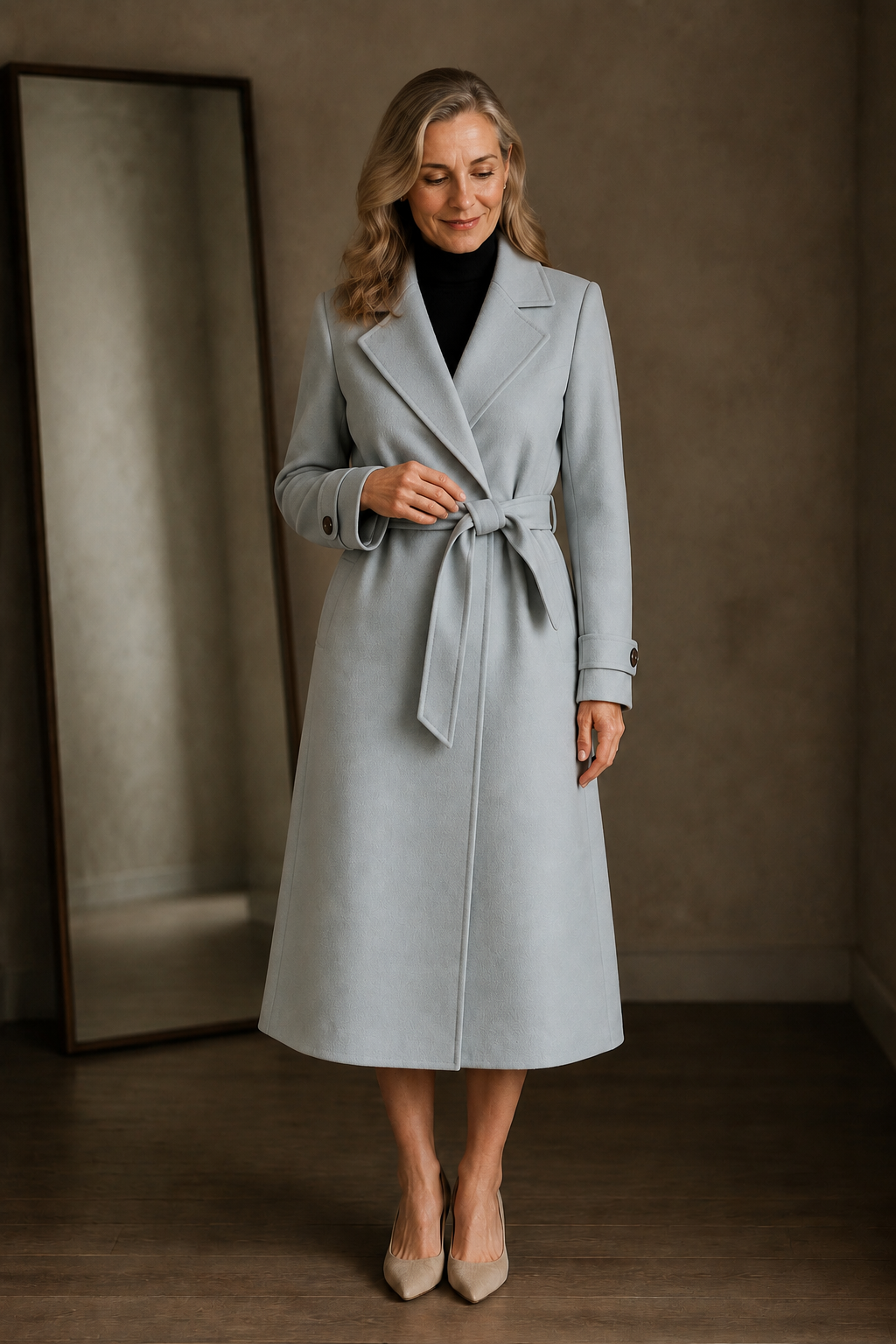Cashmere Blend Belted Overcoat - Grey
