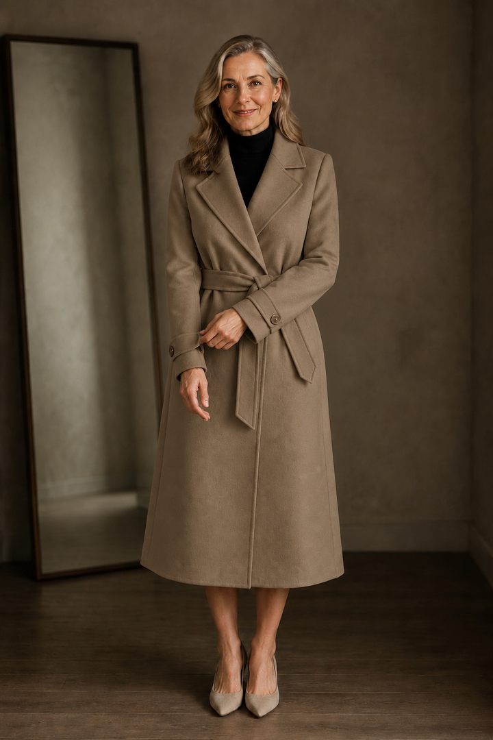 Cashmere Blend Belted Overcoat - Khaki