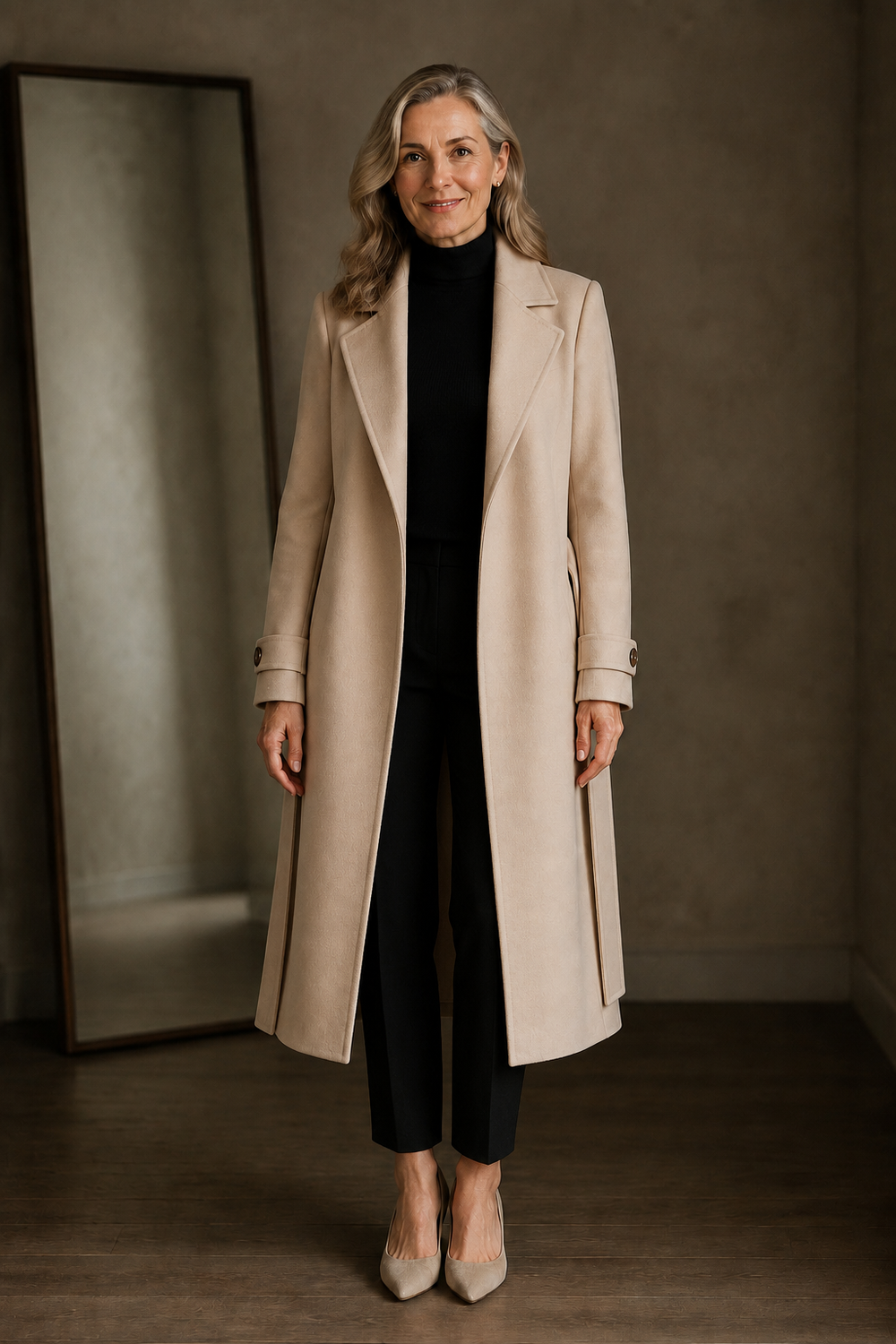 Cashmere blend belted overcoat open