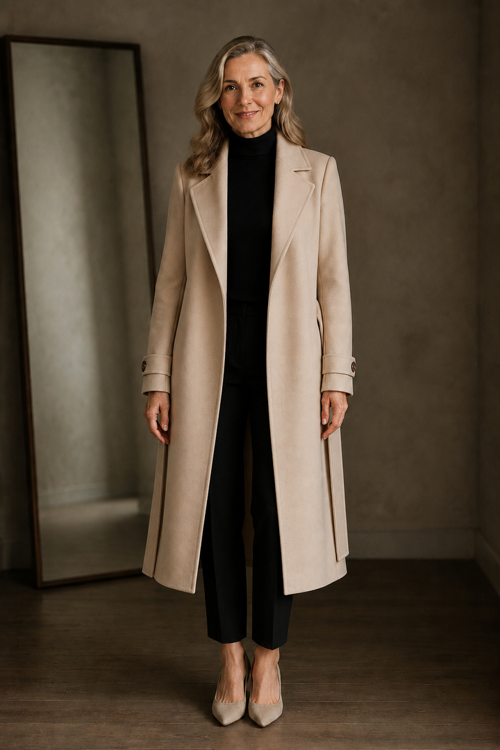 Cashmere blend belted overcoat open