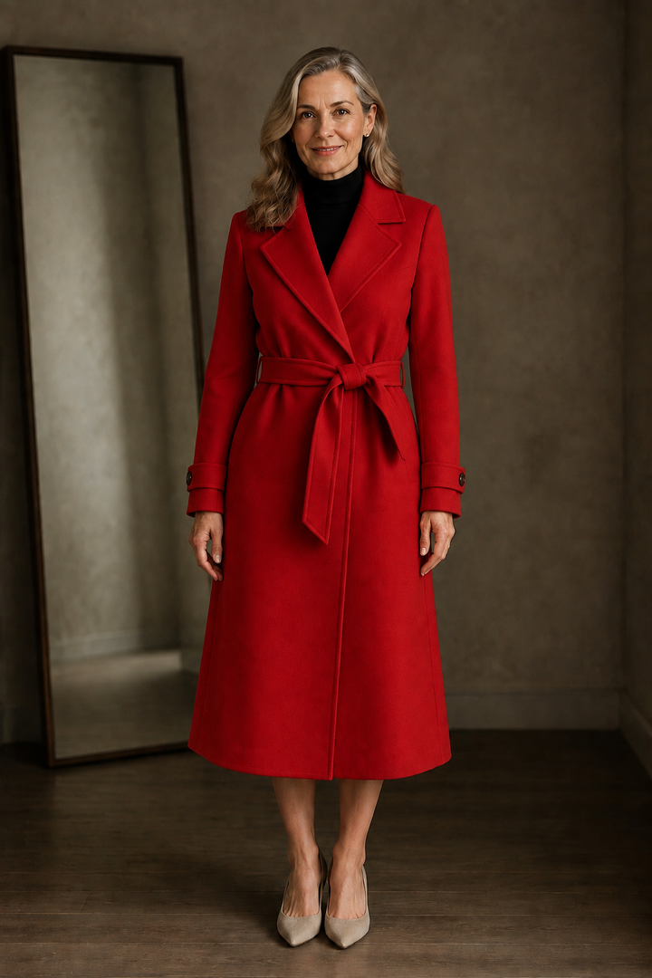 Cashmere Blend Belted Overcoat - Red