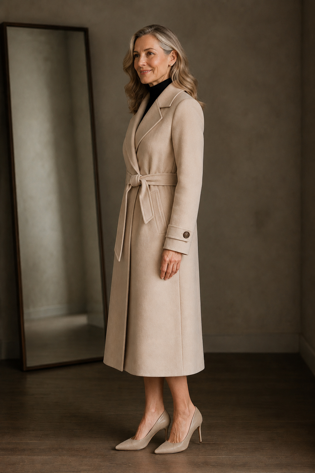 Cashmere Blend Belted Overcoat - Cream