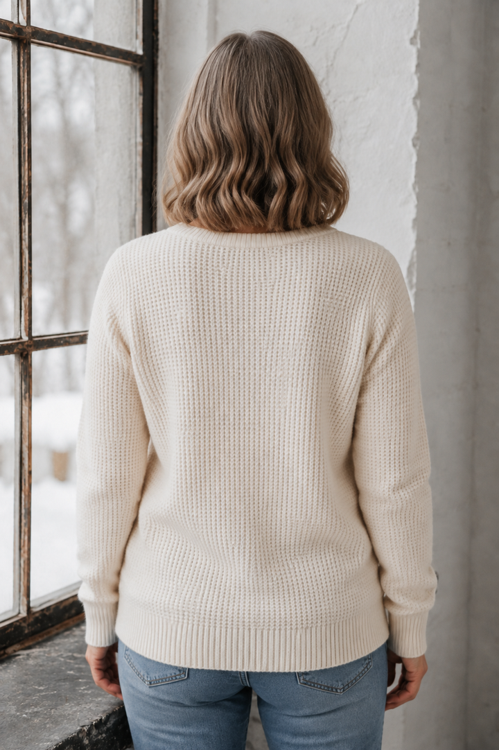 Cassie | Brushed Waffle Knit Sweater - Oatmeal