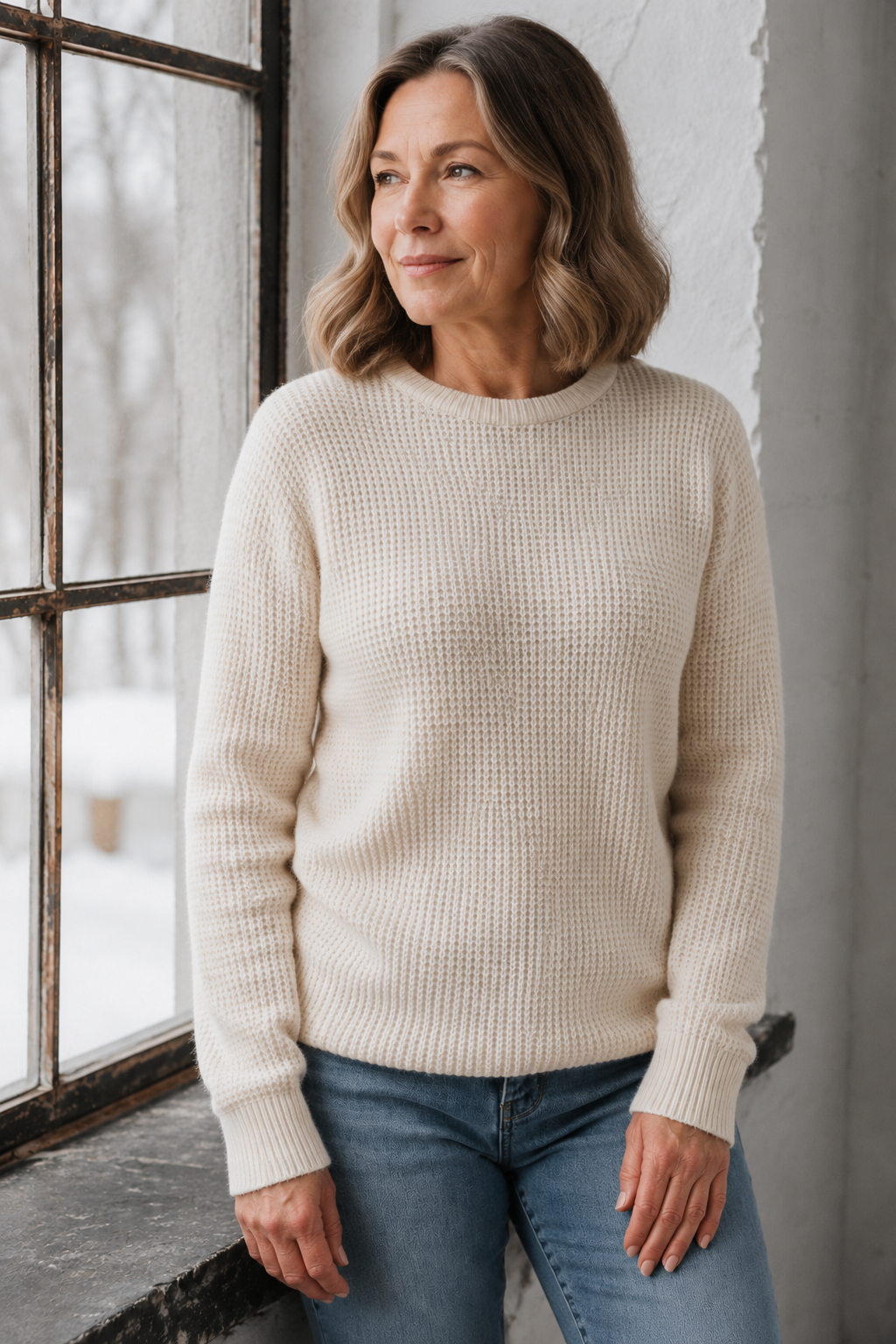 Cassie | Brushed Waffle Knit Sweater - Oatmeal