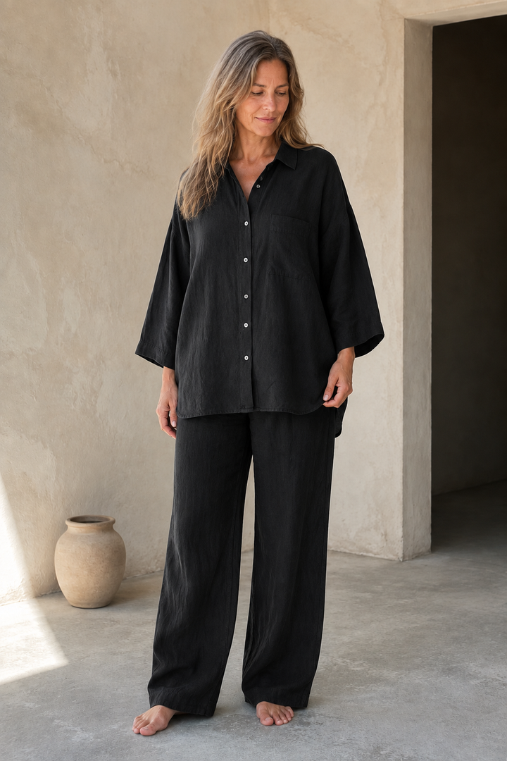 Celestina | Linen Blend Shirt and Trousers - Black