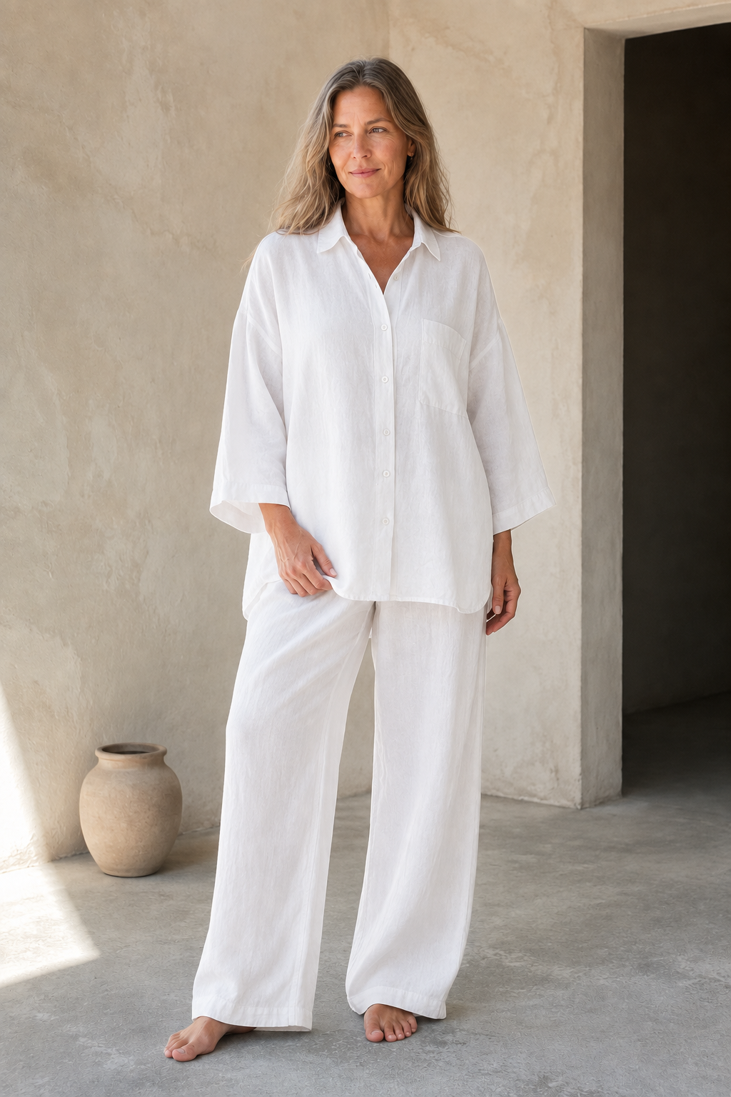 Celestina | Linen Blend Shirt and Trousers - White