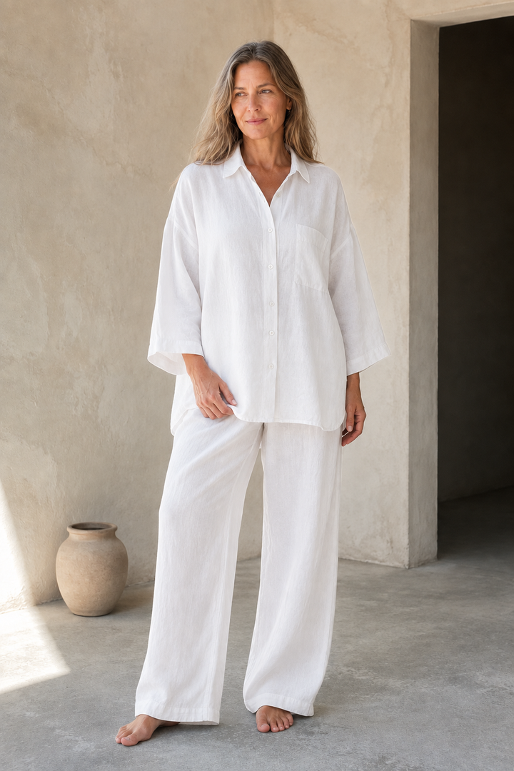 Celestina | Linen Blend Shirt and Trousers - White