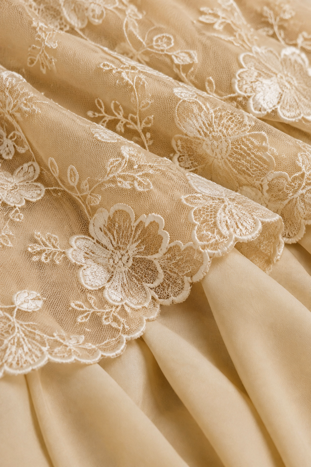 Champagne Lace Three-Quarter Sleeve Dress - fabric close-up