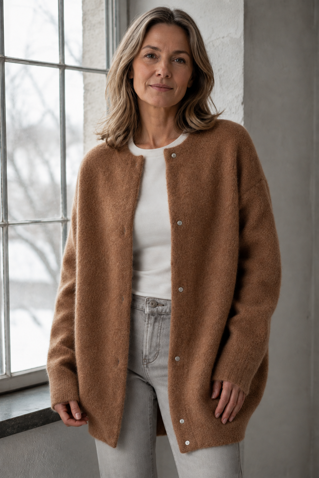 Chloé™ - Elegant Cashmere Cardigan - Caramel Brown