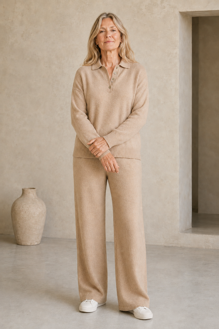 Christine | Cashmere Knit Trouser Set - Pink