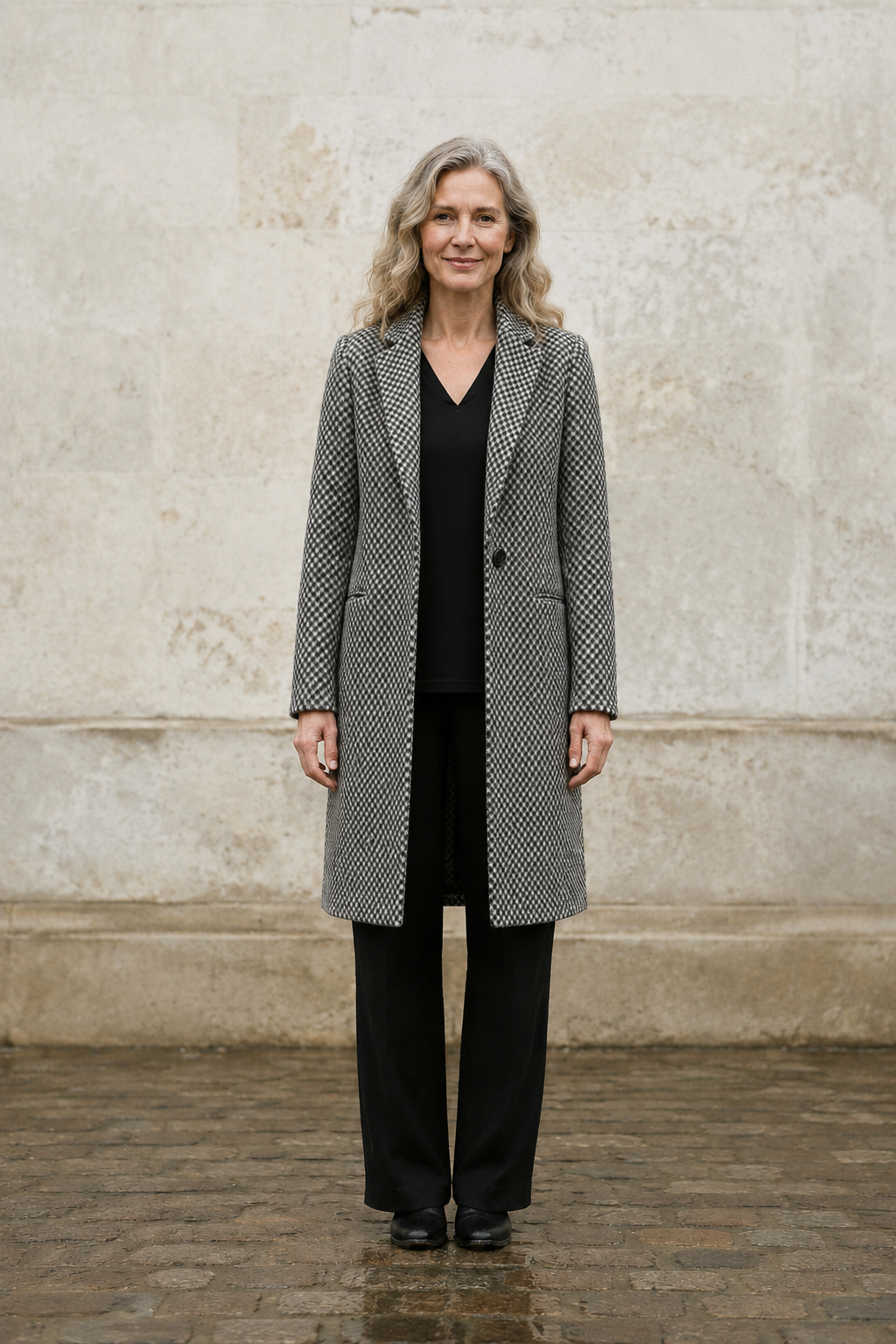 Claudia houndstooth wool coat open