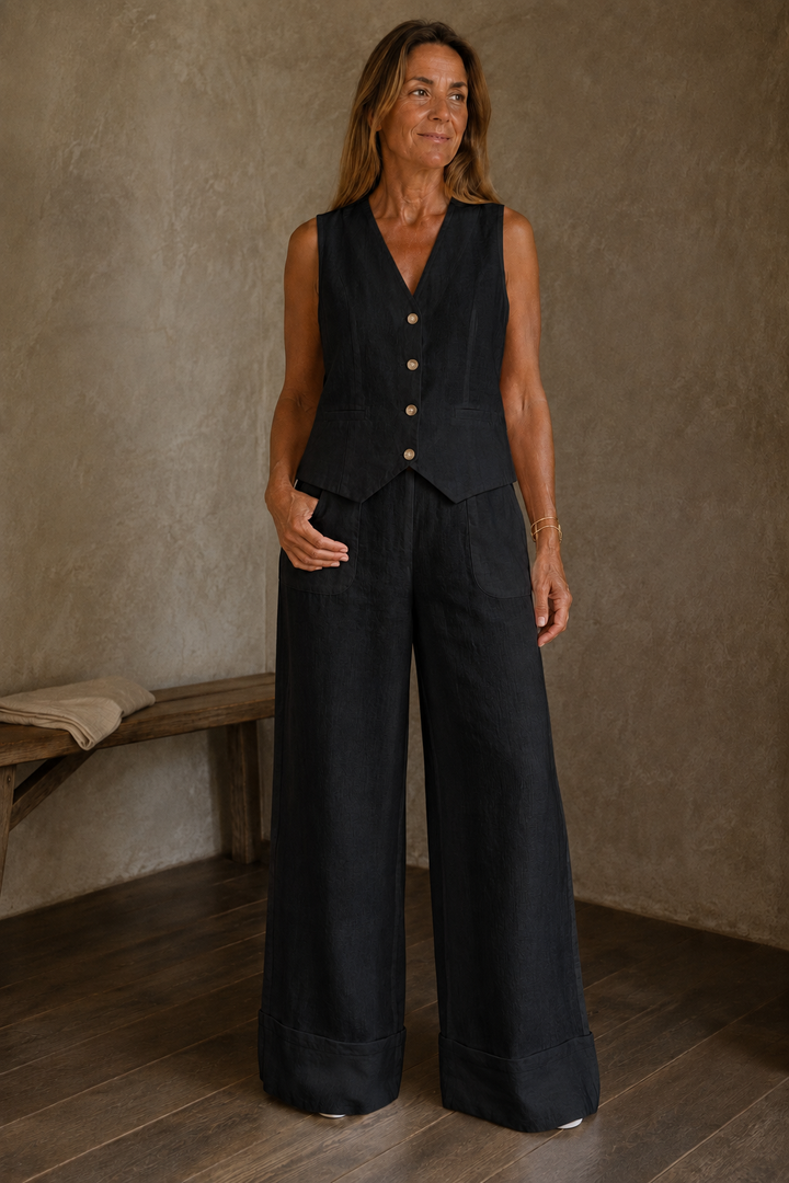 Clementine | Pure Linen Two Piece Set - Black