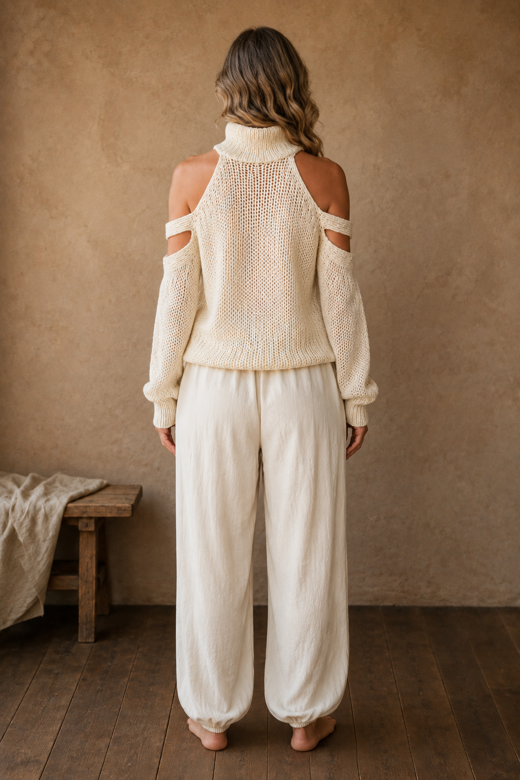 Cold Shoulder Knit Two Piece Set back view