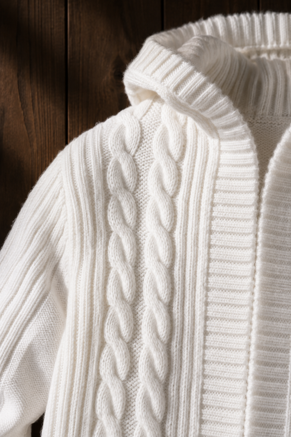 Chunky Cable Knit Hooded Cardigan - fabric close-up