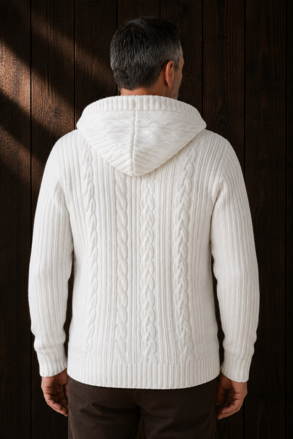 Chunky Cable Knit Hooded Cardigan - White