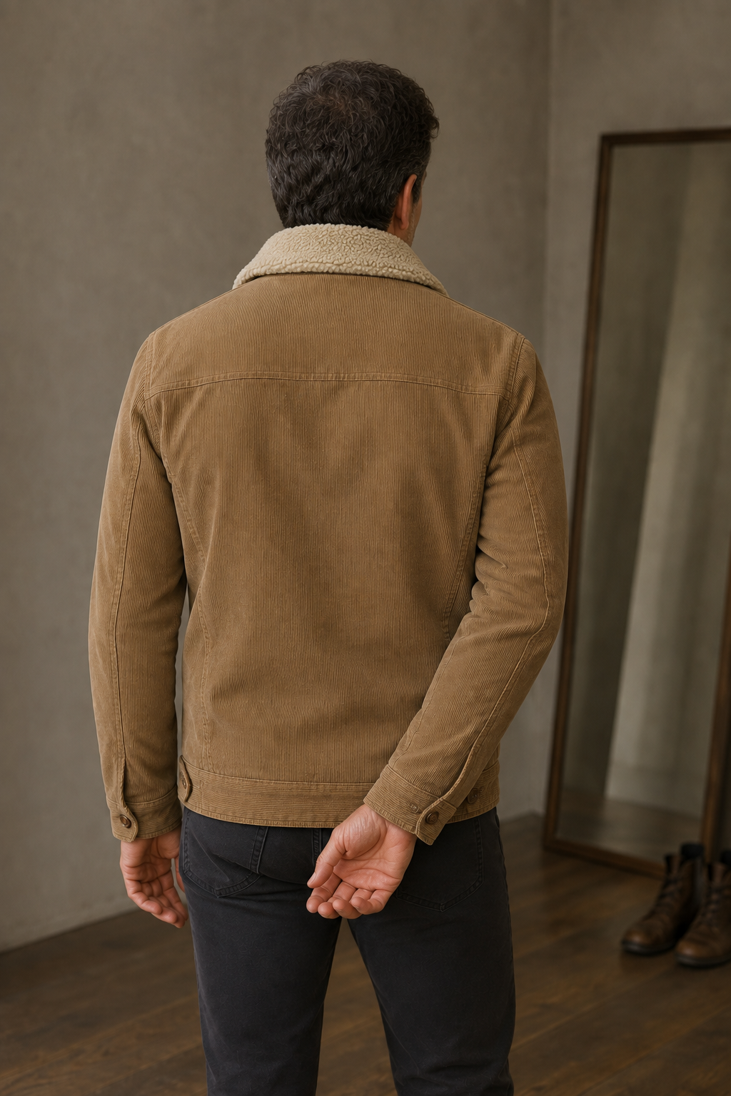 Corduroy Fleece Lined Winter Jacket - back