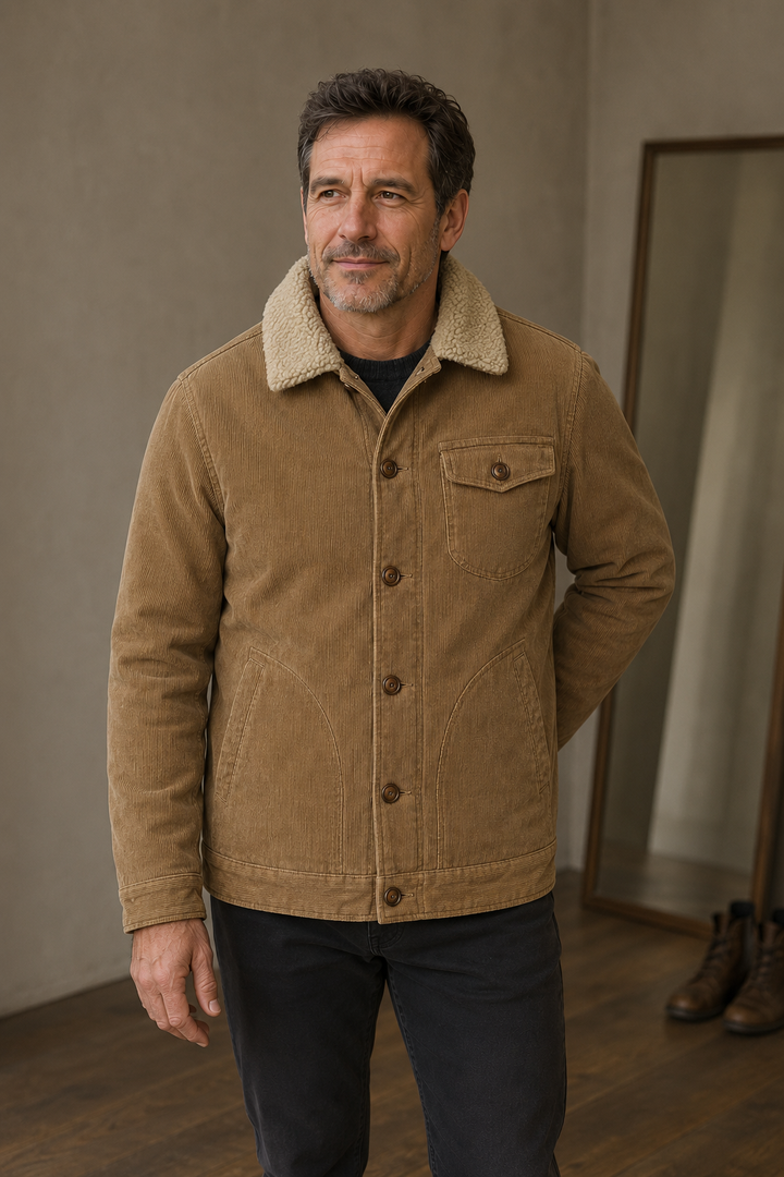 Corduroy Fleece Lined Winter Jacket - hero closed