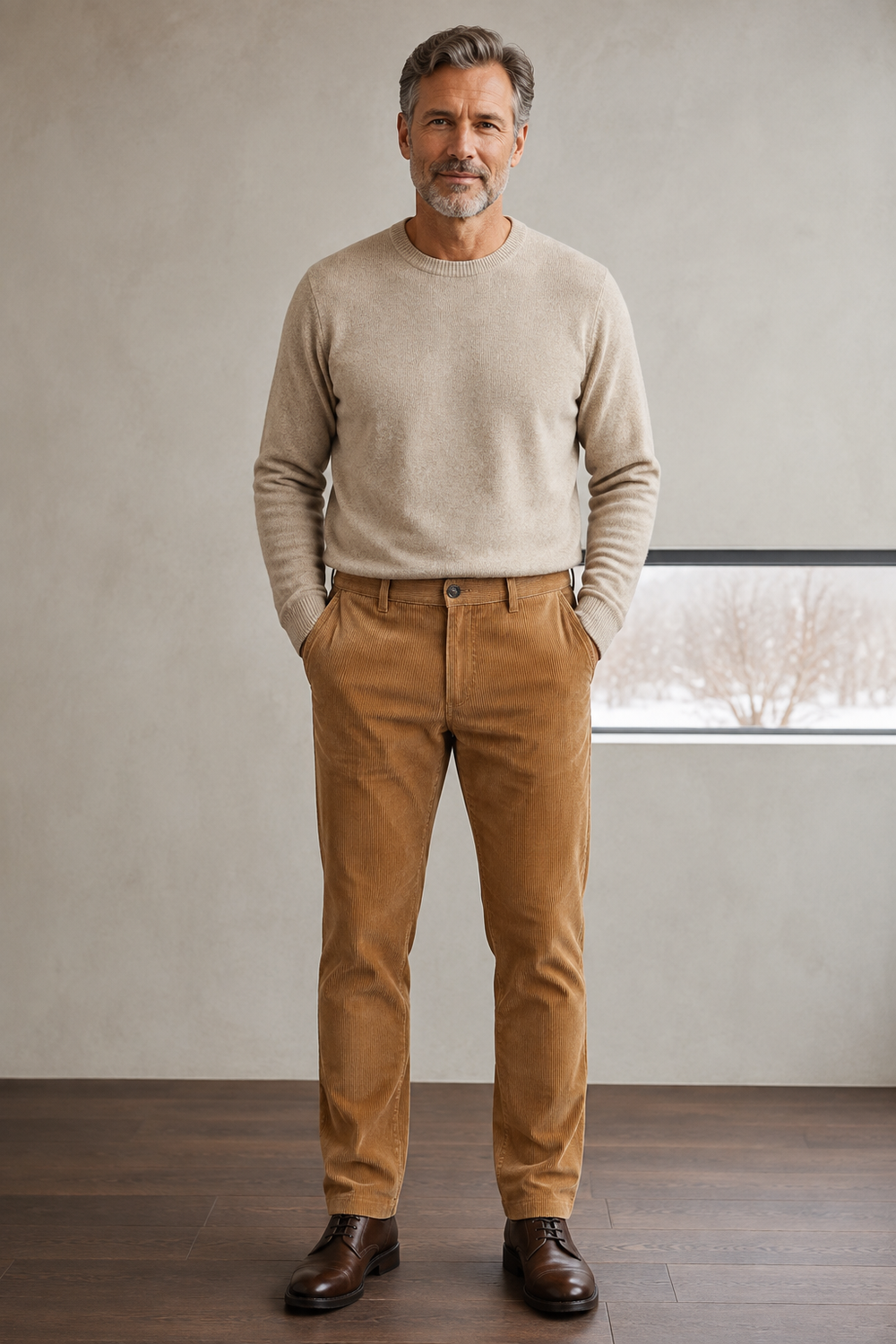 Ochre olive corduroy trousers waist to hem