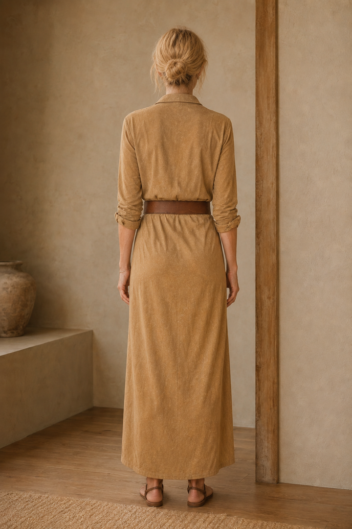 Cotton Blend Belted Maxi Dress - back view