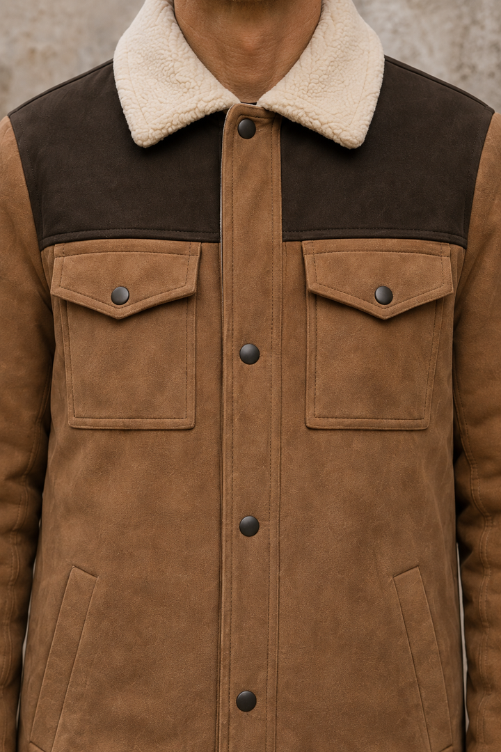 Cotton Blend Faux Shearling Jacket - closeup