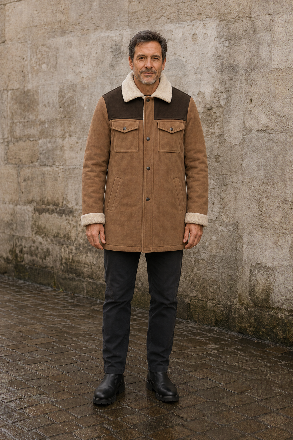 Cotton Blend Faux Shearling Jacket - hero closed