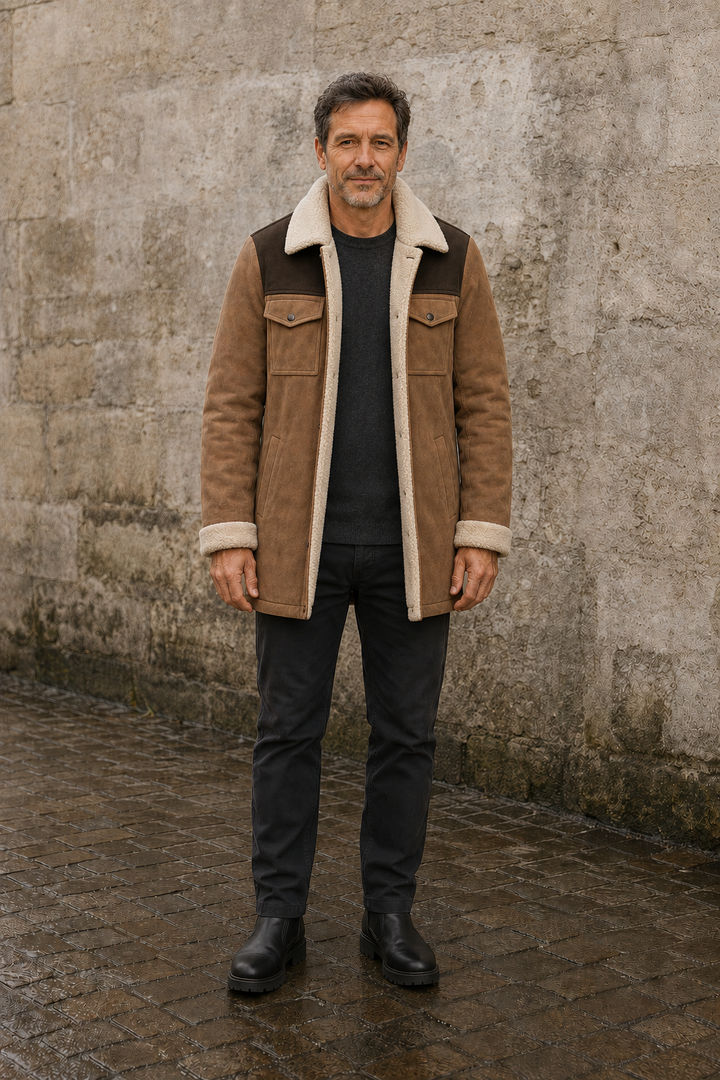 Cotton Blend Faux Shearling Jacket - hero open