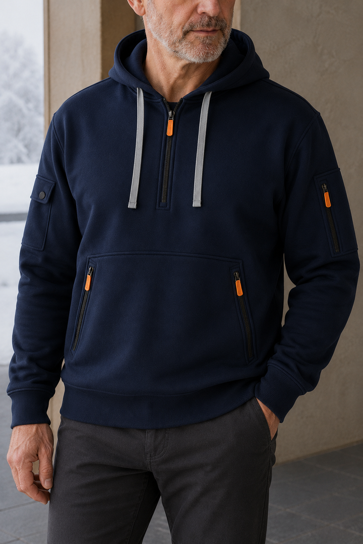 Cotton Blend Half Zip Hoodie - close-up