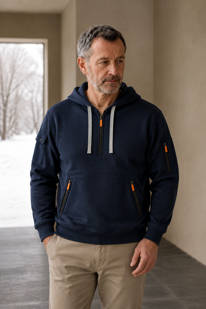 Cotton Blend Half Zip Hoodie - hero closed