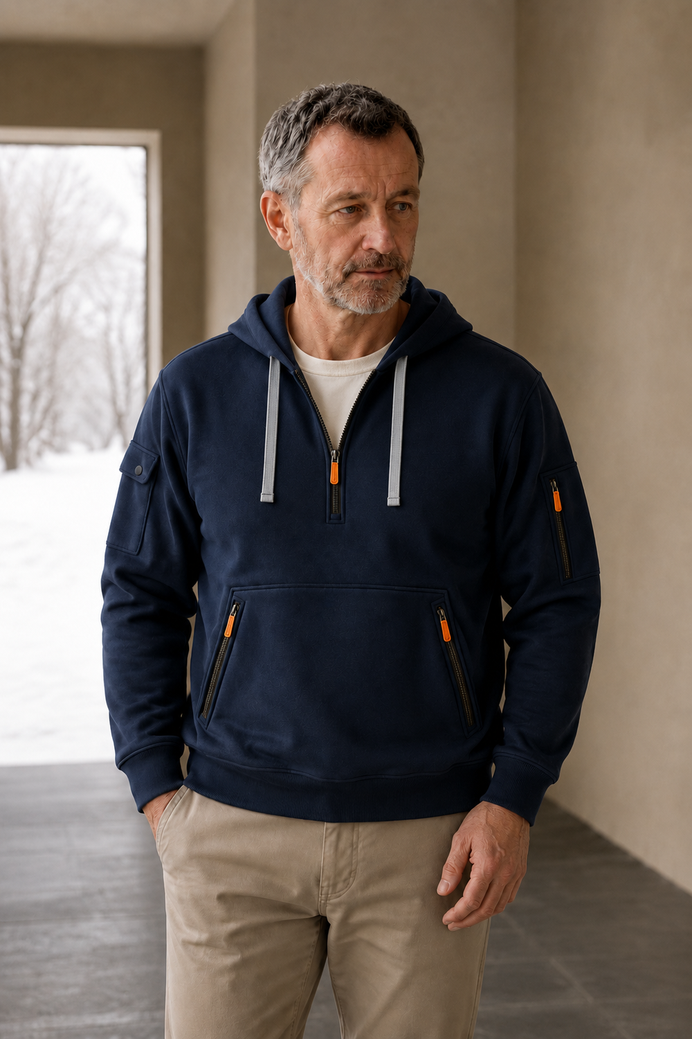 Cotton Blend Half Zip Hoodie - hero open