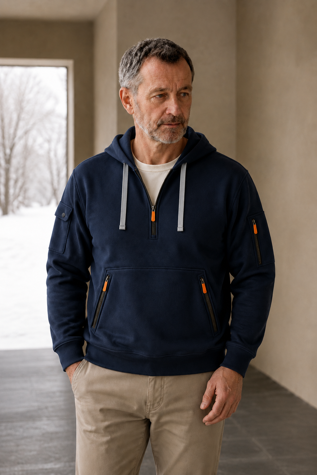 Cotton Blend Half Zip Hoodie - hero open