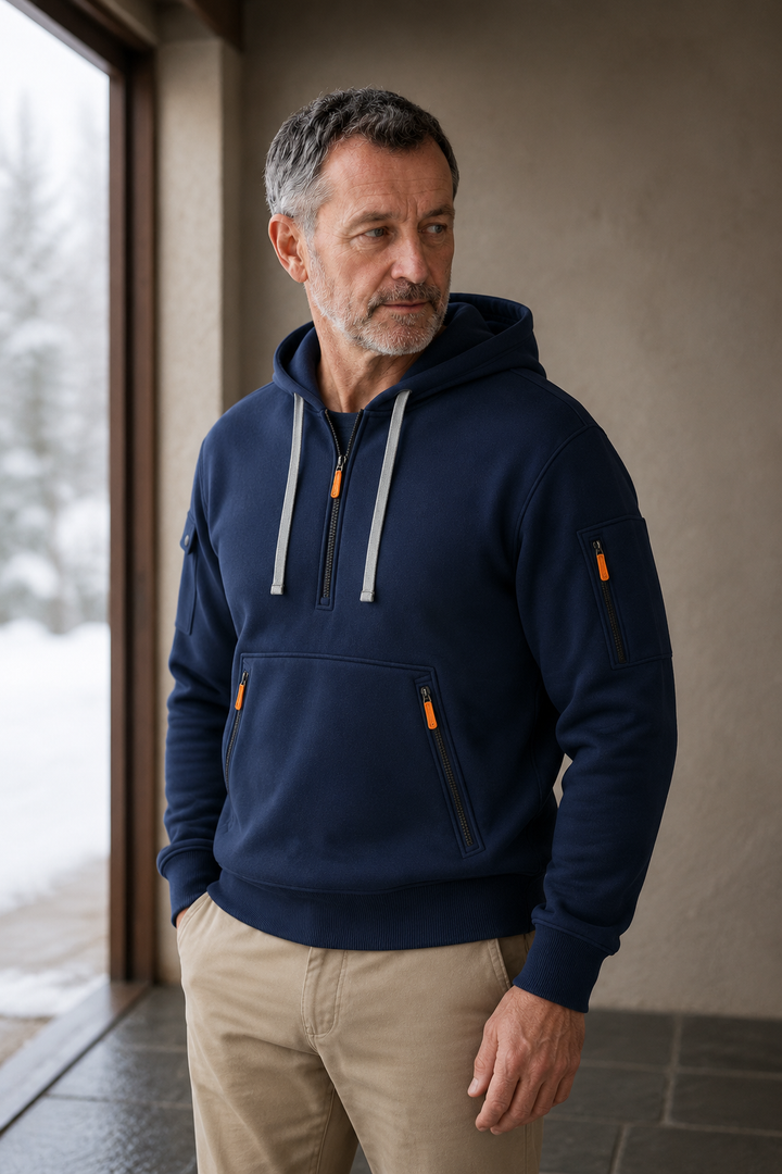 Cotton Blend Half Zip Hoodie - side