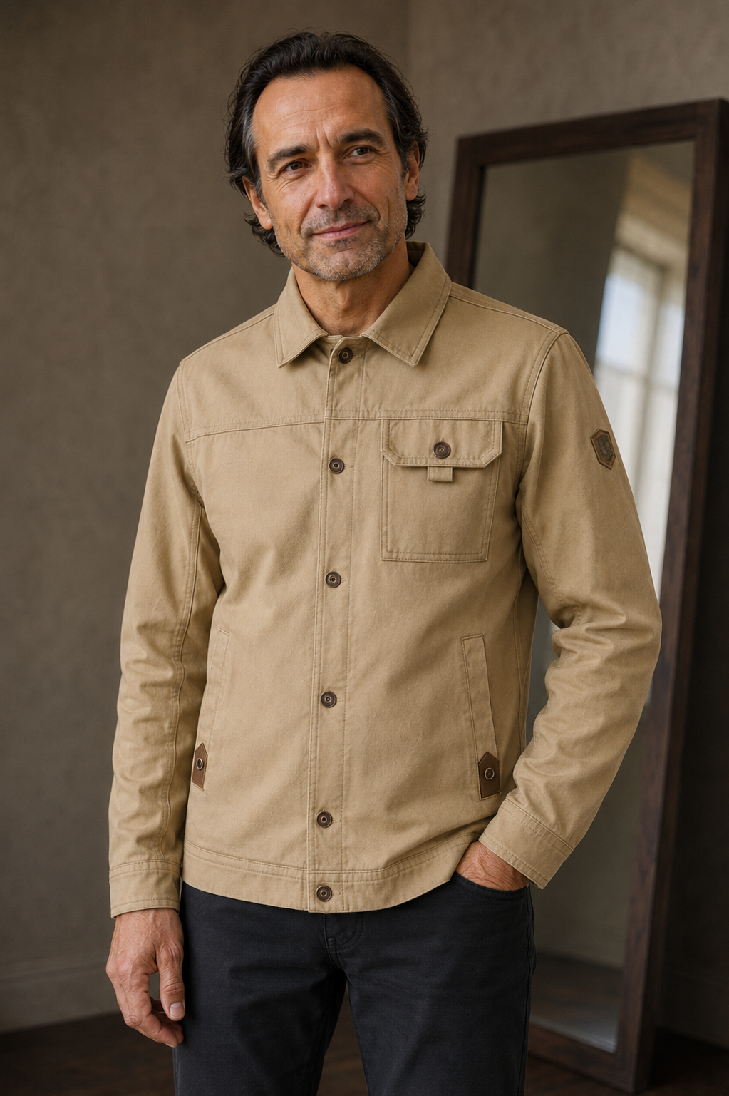 Cotton Blend Multi Pocket Cargo Jacket - close-up