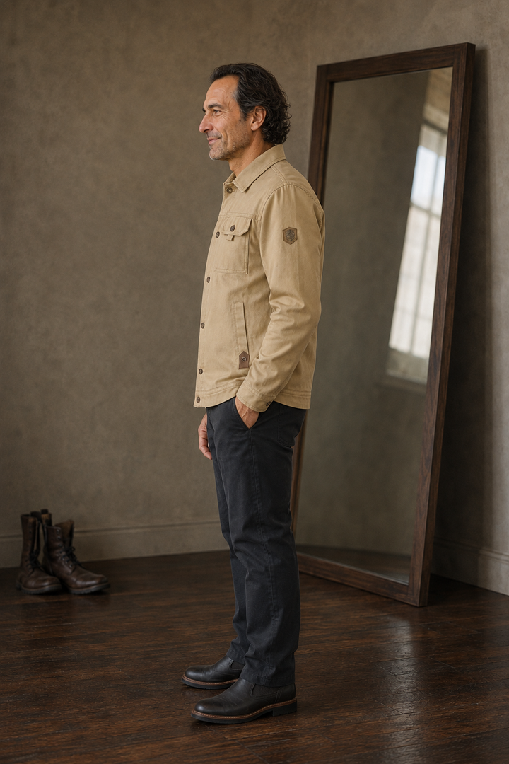 Cotton Blend Multi Pocket Cargo Jacket - side view