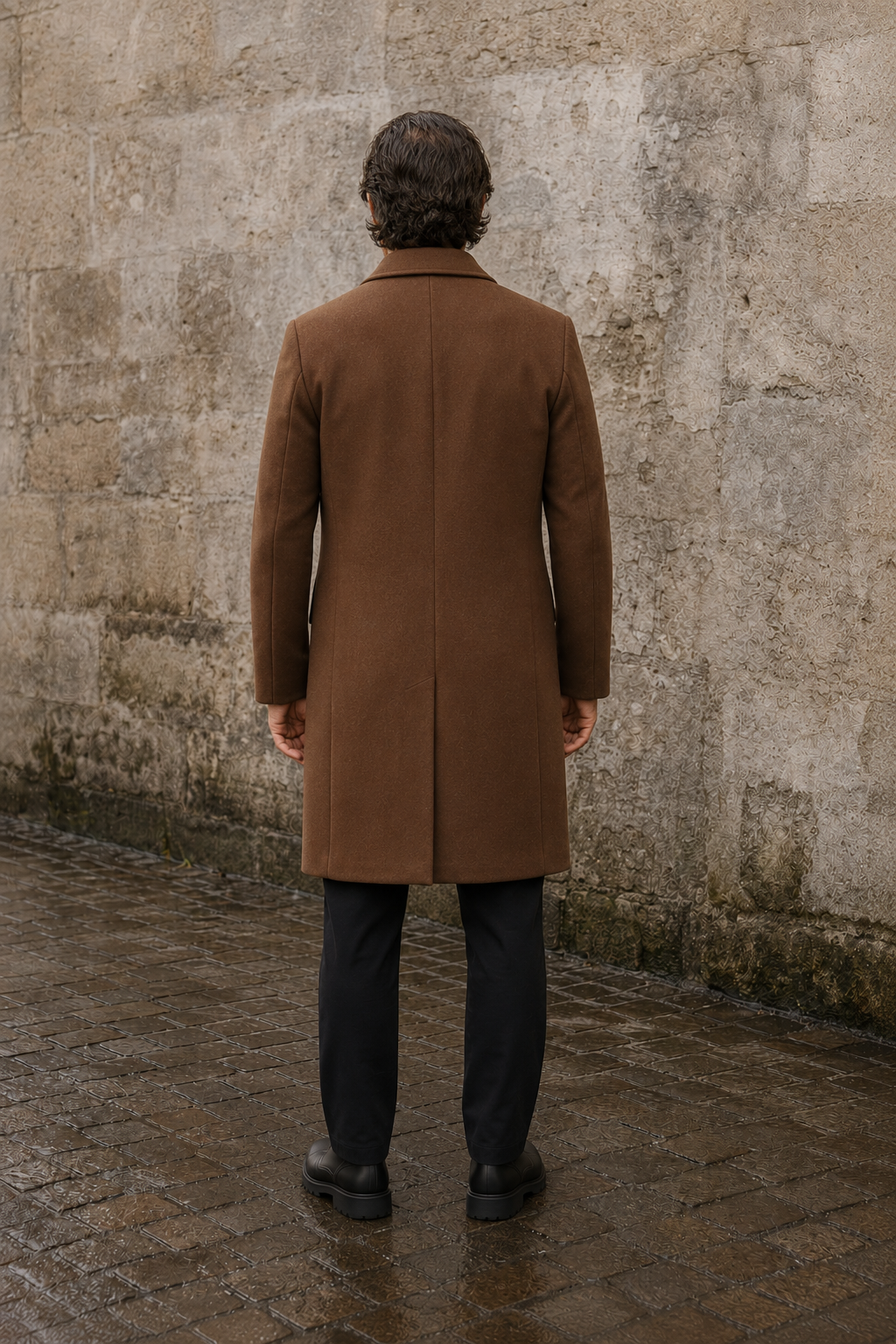 Cotton Blend Notch Lapel Trench Coat - achterkant