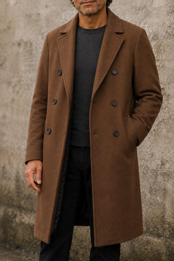 Cotton Blend Notch Lapel Trench Coat - detail